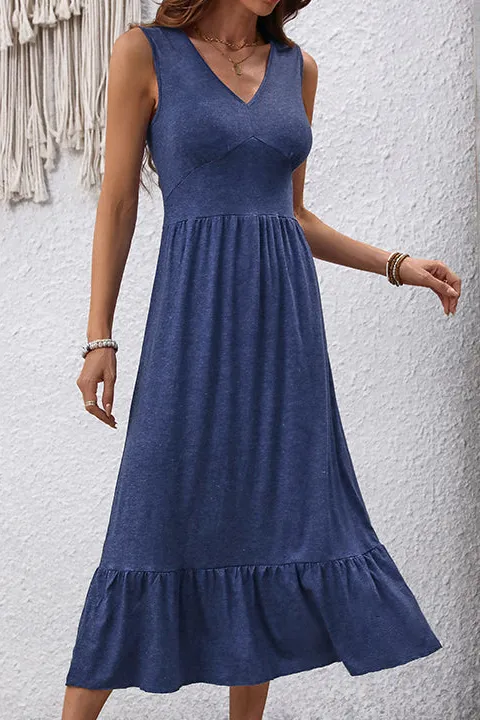 V Neck Solid Casual Dress
