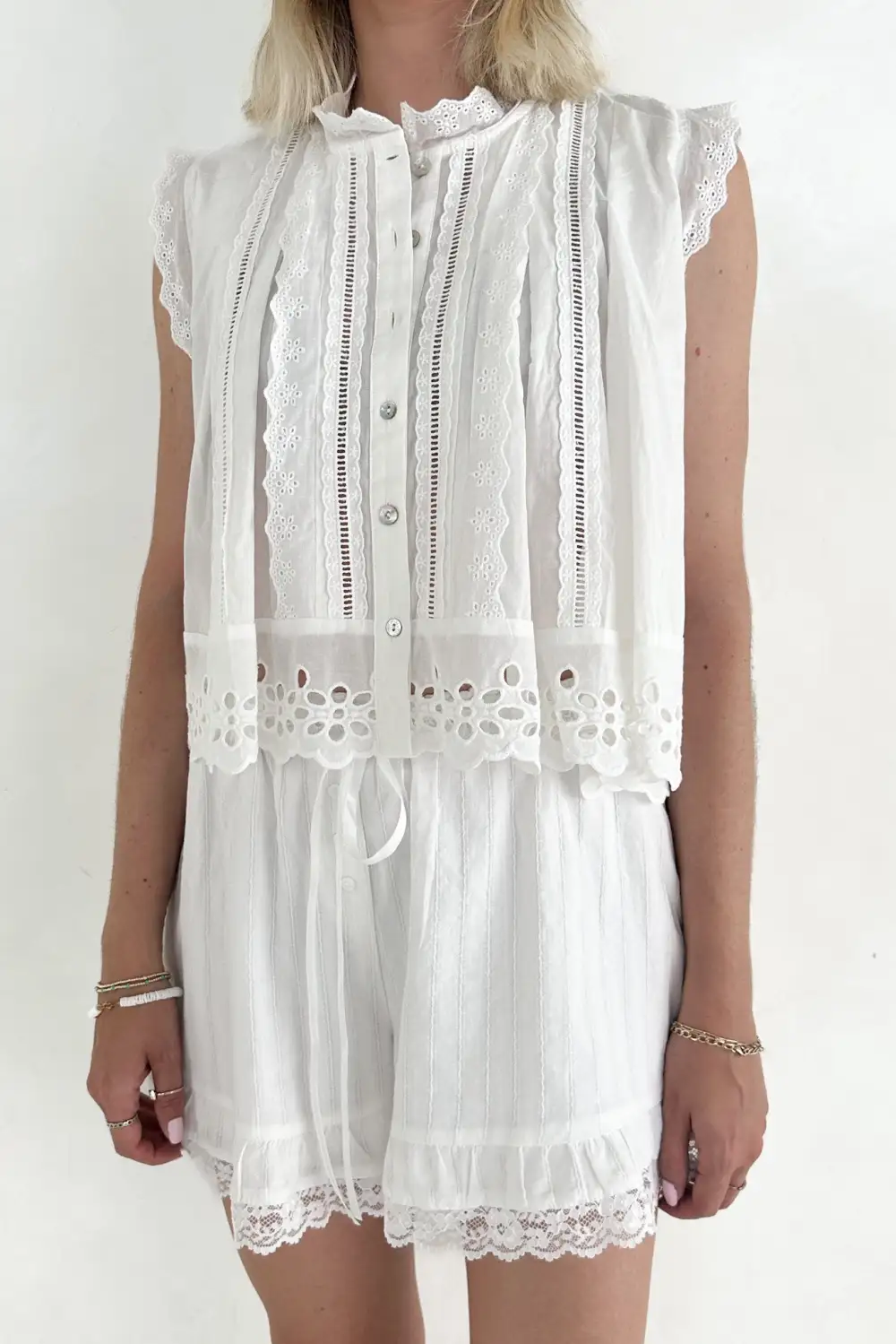 Soft Line Cotton Eyelet Blouse