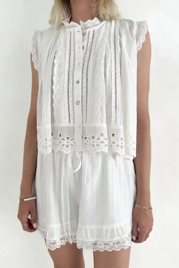 Soft Line Cotton Eyelet Blouse