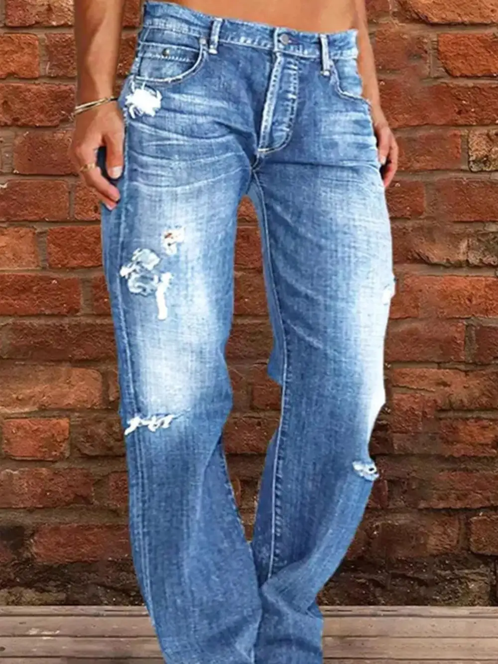 Balanced Raw Hem Distressed Denim Jeans