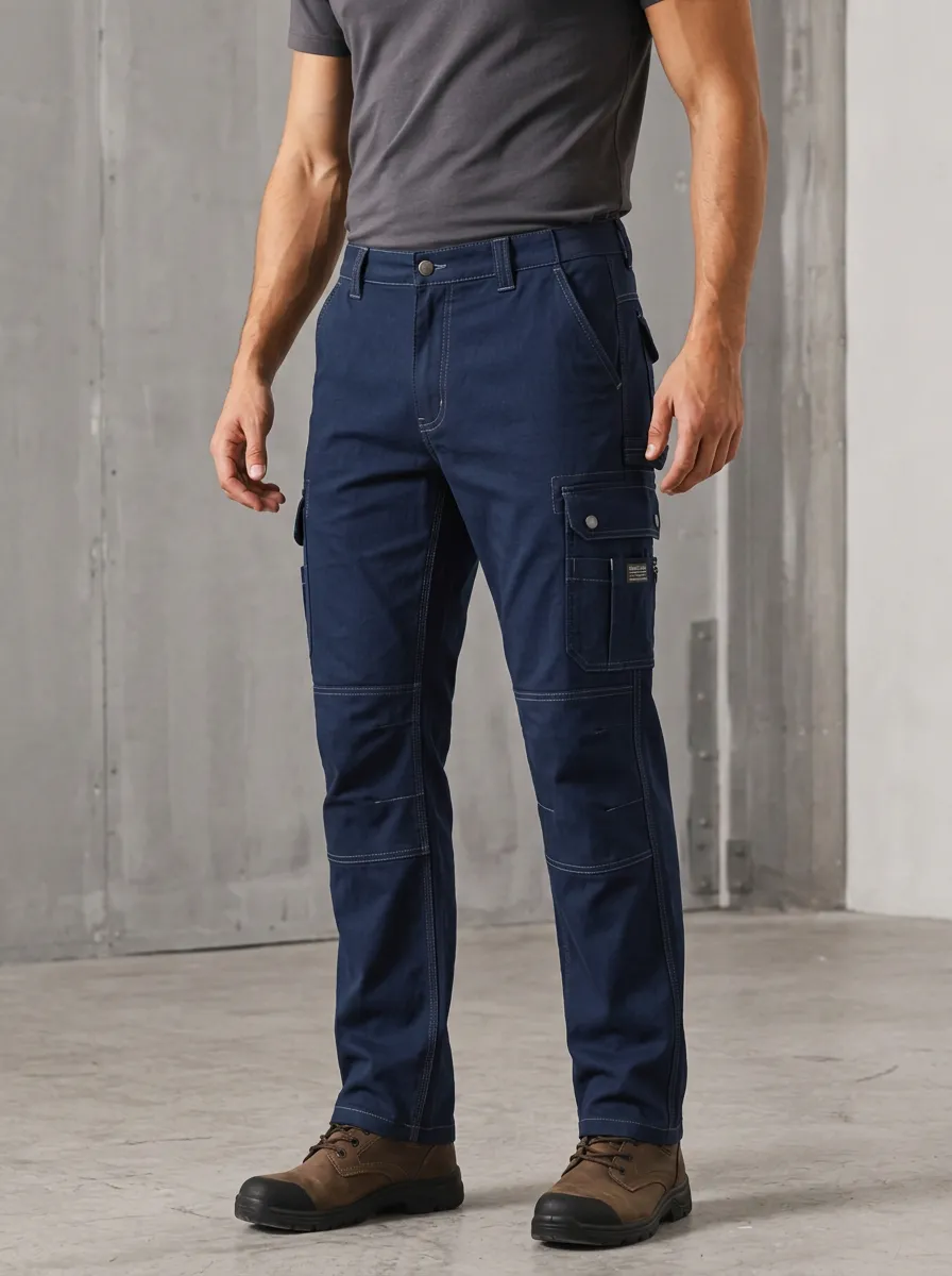 Men's Utility Workwear Navy Blue Multi-Pocket Cargo Pants
