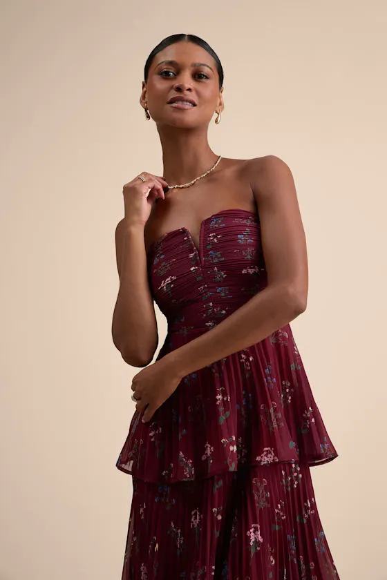 Hadelyn Lavender Floral Pleated Tiered Midi Dress