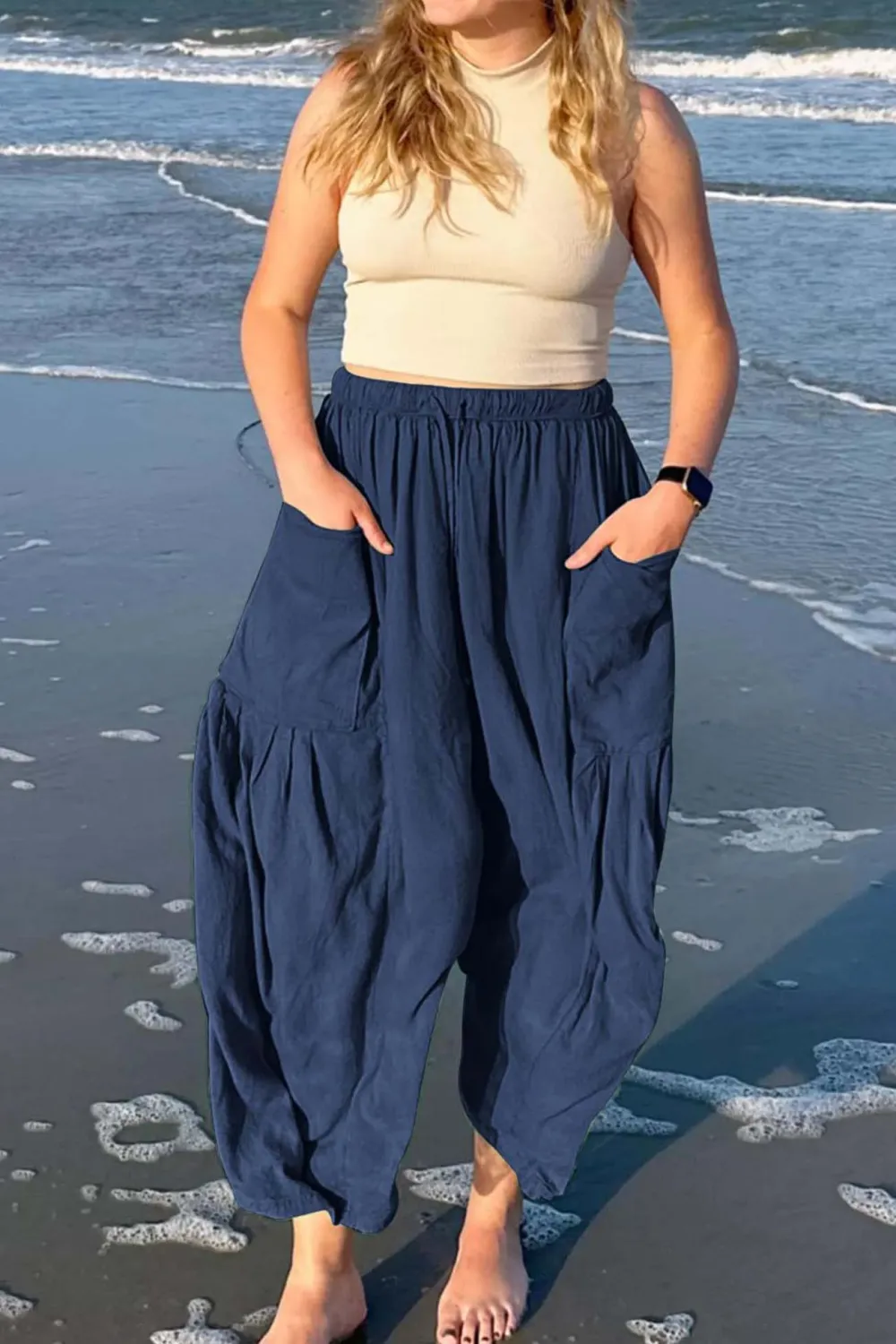 Drawstring Pocket Wide Leg Pants