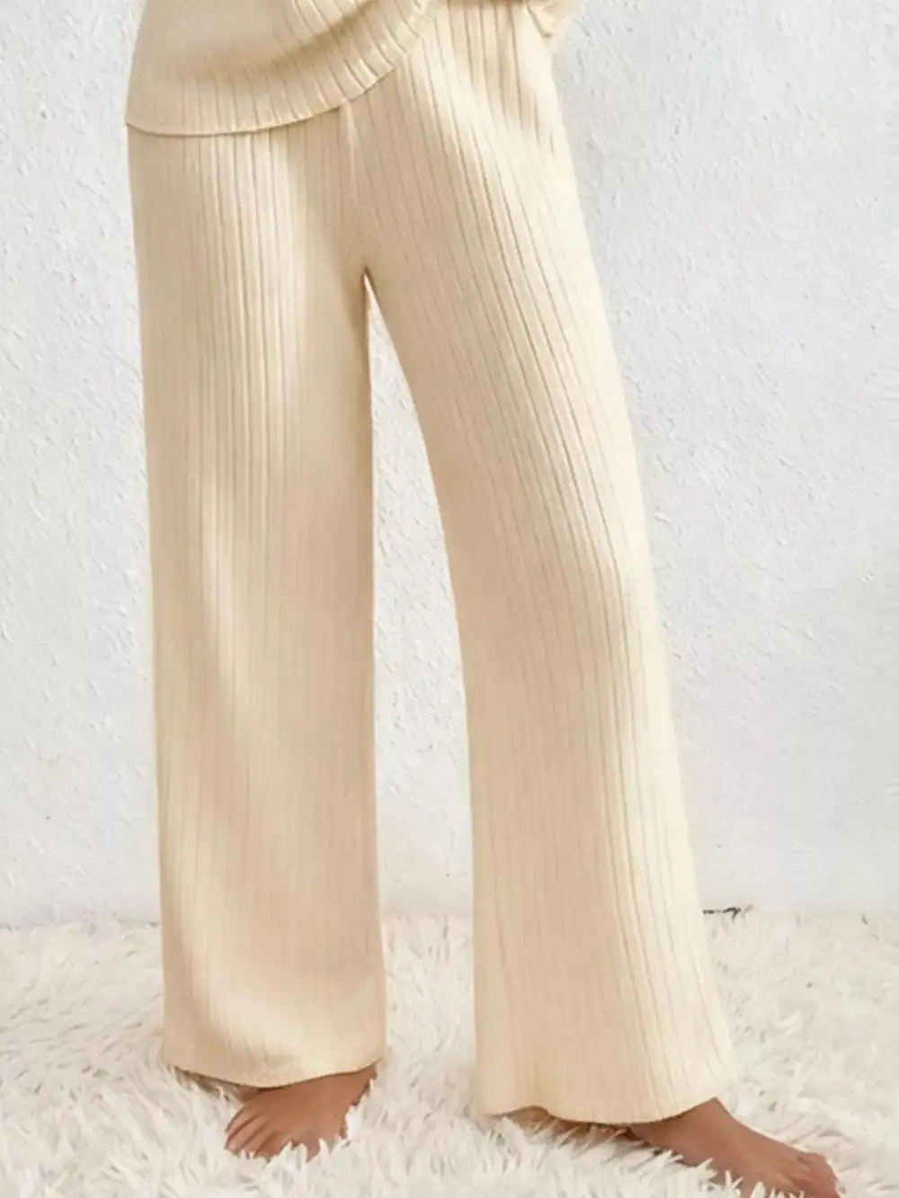 Ribbed Knit V Neck Top and Pants Set