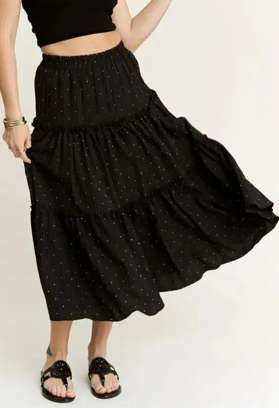 Ruffle Trim Rhinestone Skirt