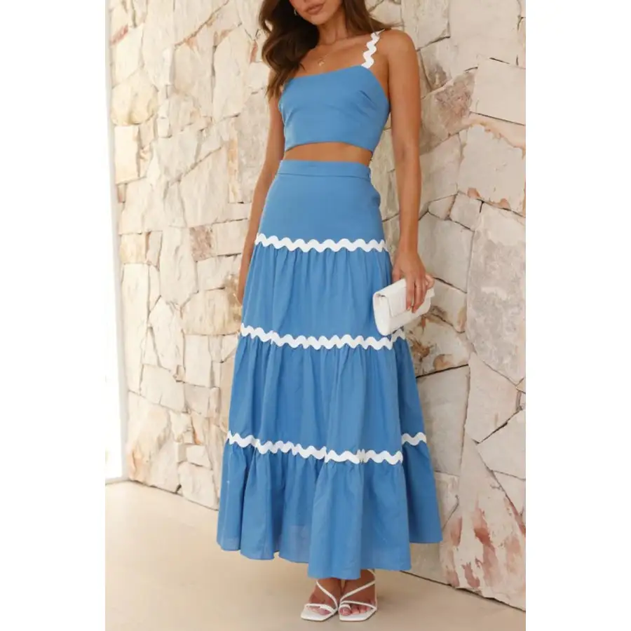 Soft Contrast Trim Cami and Maxi Skirt Set