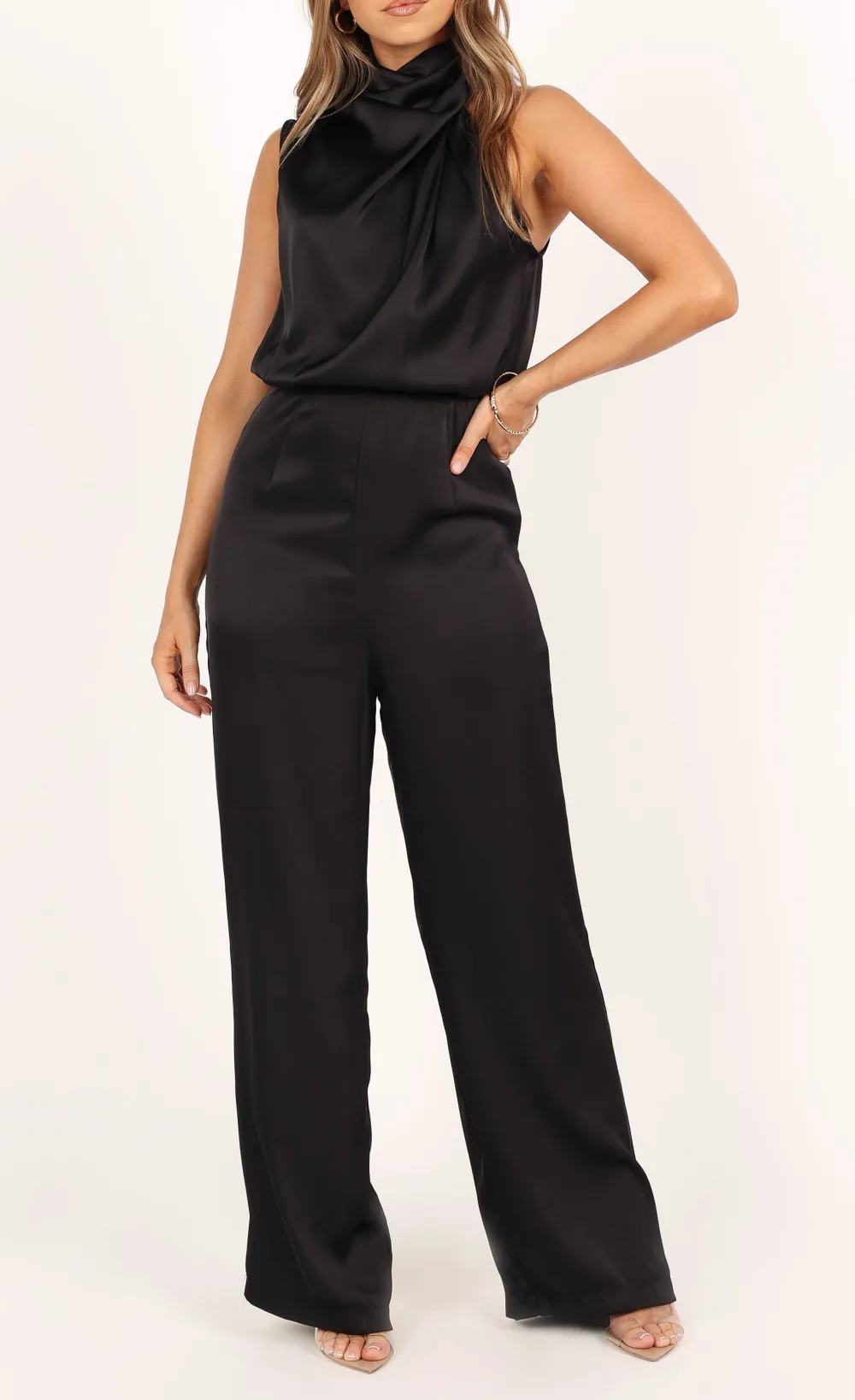 One-Shoulder Wide-Leg Sleeveless Jumpsuit