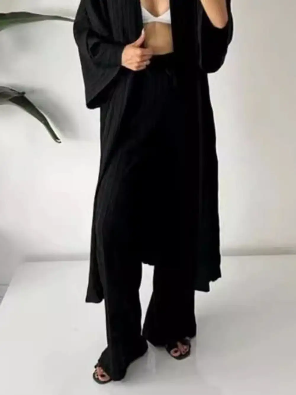 Full Size Textured Knit Cardigan and Pants Set Plus Size