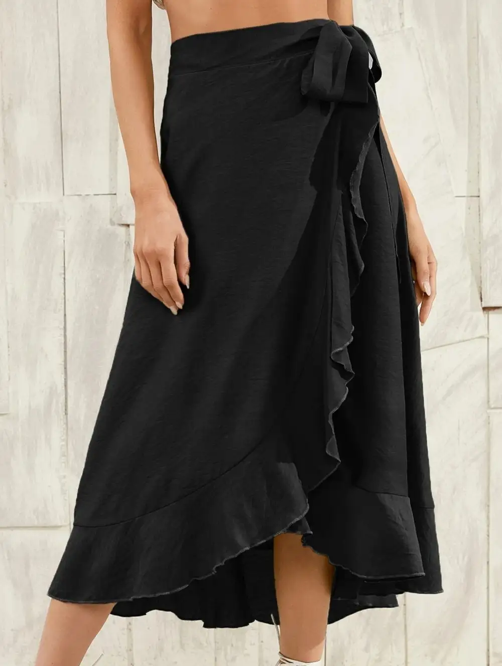 Irregular Tie Front Midi Skirt