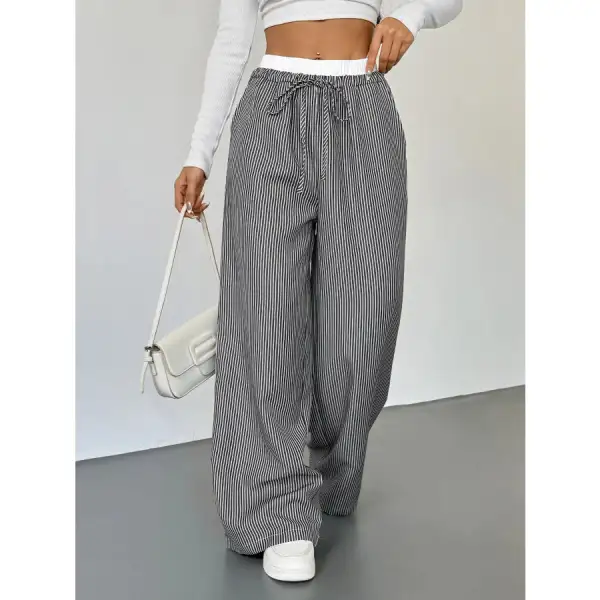Everyday Striped Wide Leg Drawstring Pants