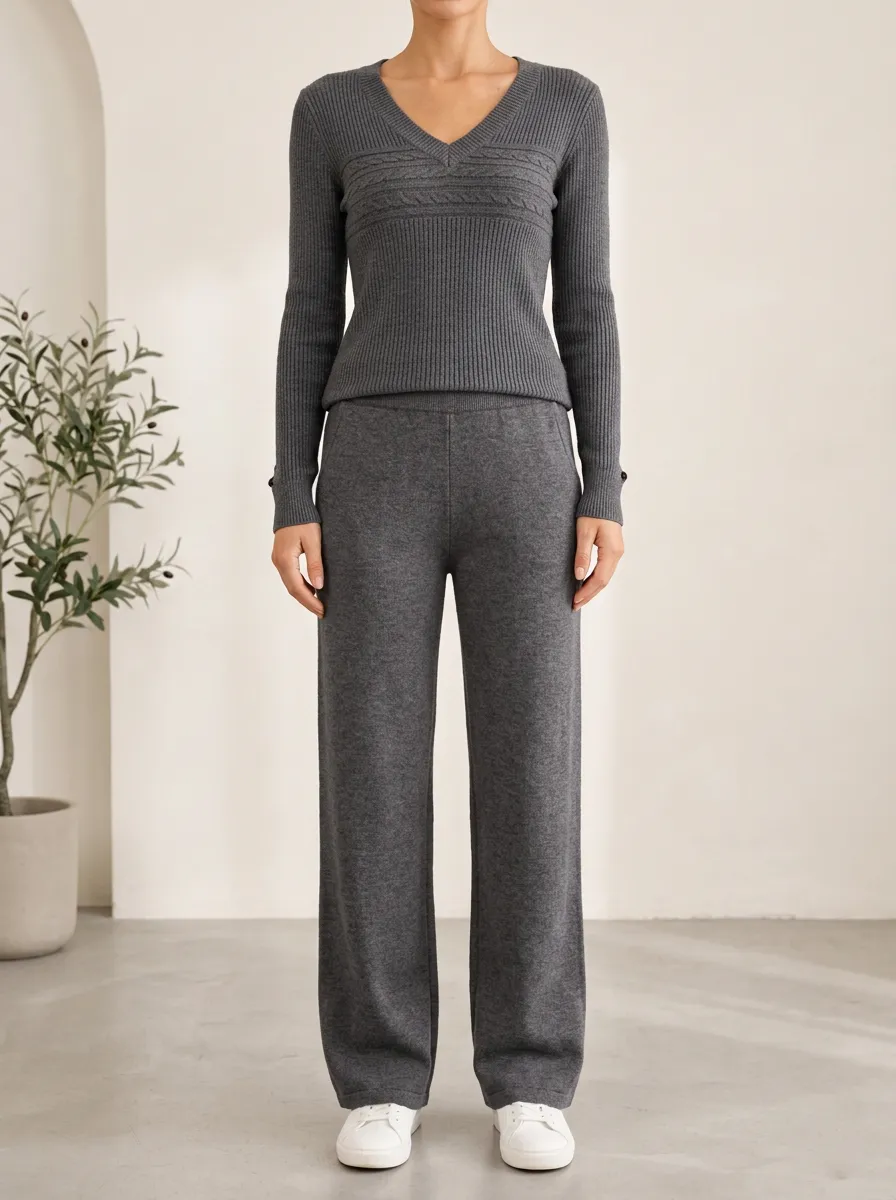 Matching Knit Top and Matching Bottom in Ribbed Knit Texture