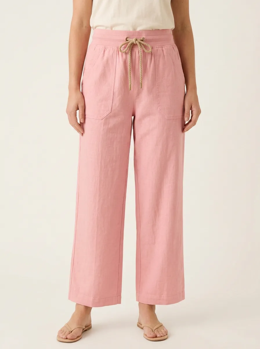 Women's Classic Wide Leg Adjustable Drawstring Waist Pants