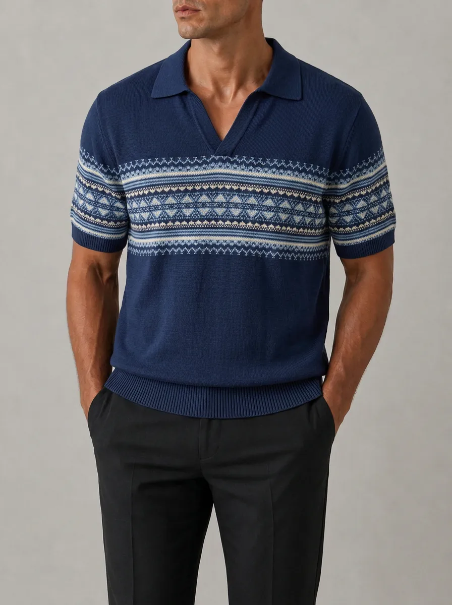 Men's Vintage Nordic Pattern Printed Polo Shirt