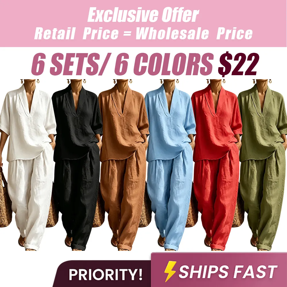 2026 New Relaxed Henley Top and Wide-Leg Pants Co-Ord Set