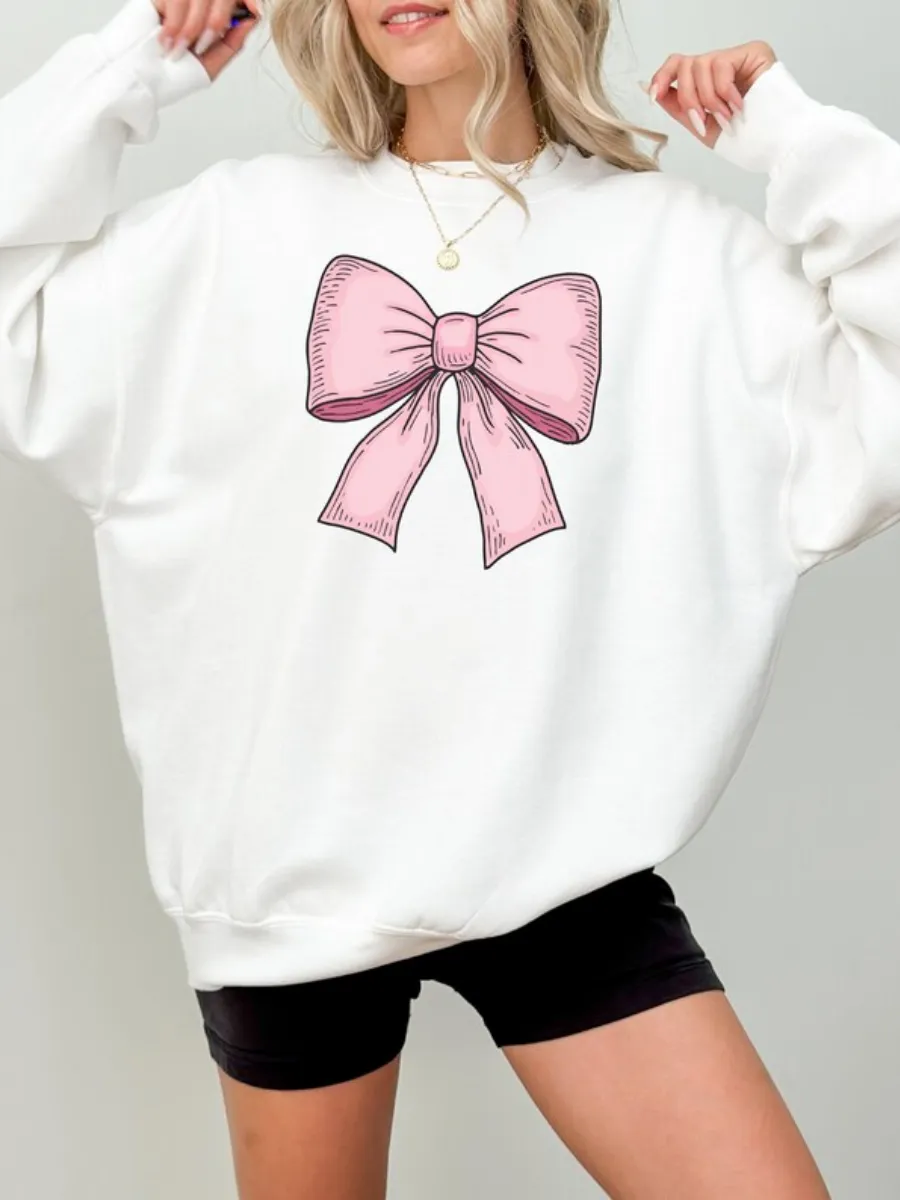 Cute Bow Round Neck Sweatshirt