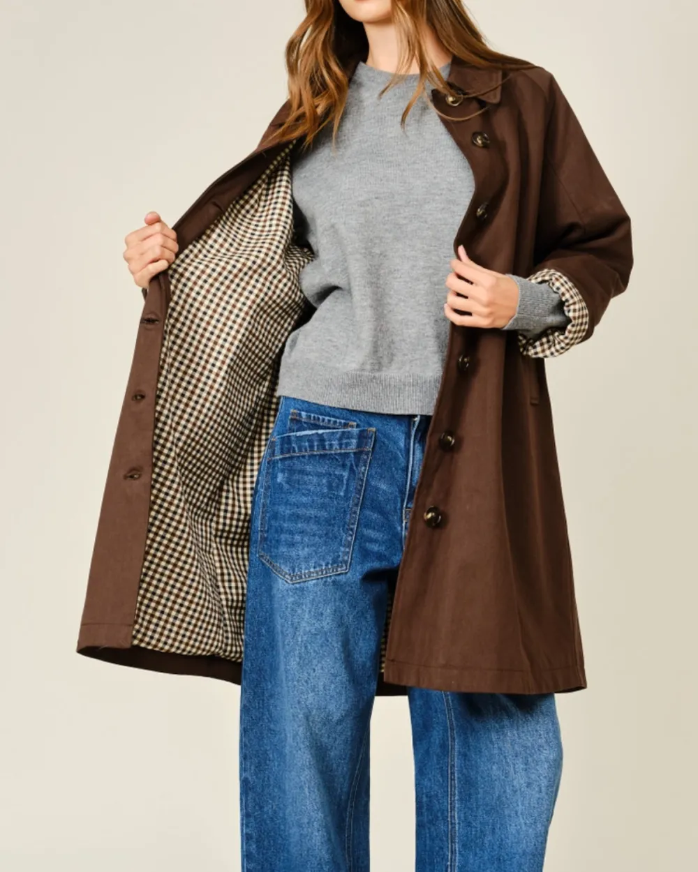 Check Lined Trench Coat