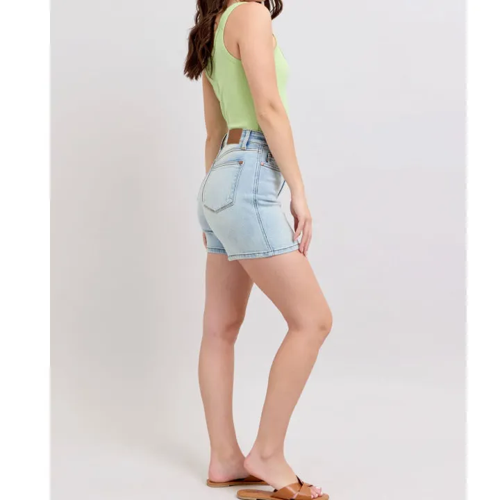 Full Size Button Denim Shorts with Pockets Plus Size