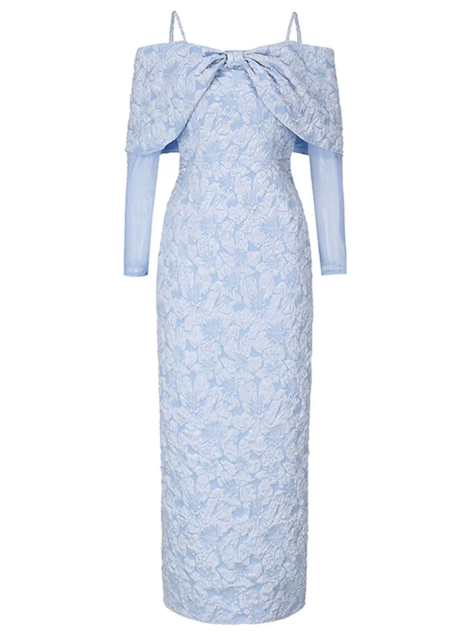 Bow Jacquard Mesh Formal Gown