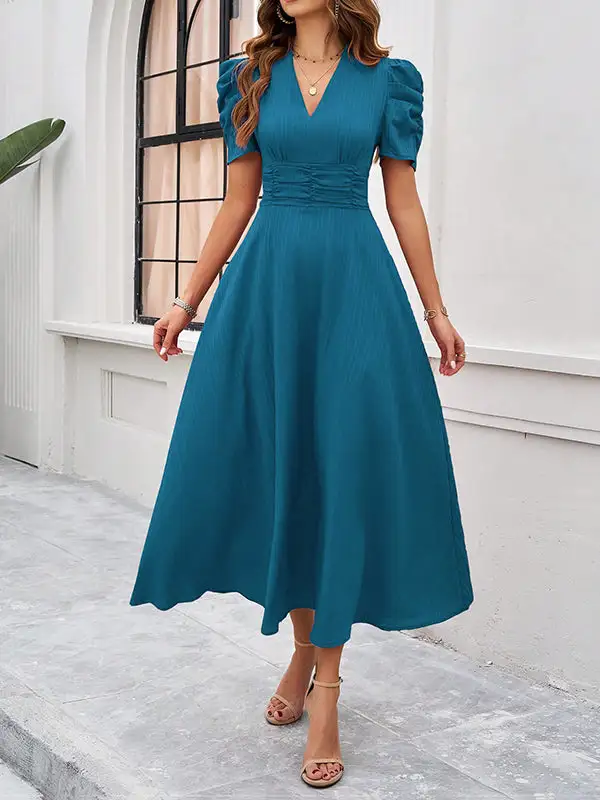 High Zipper Pleated Neck Maxi Dress