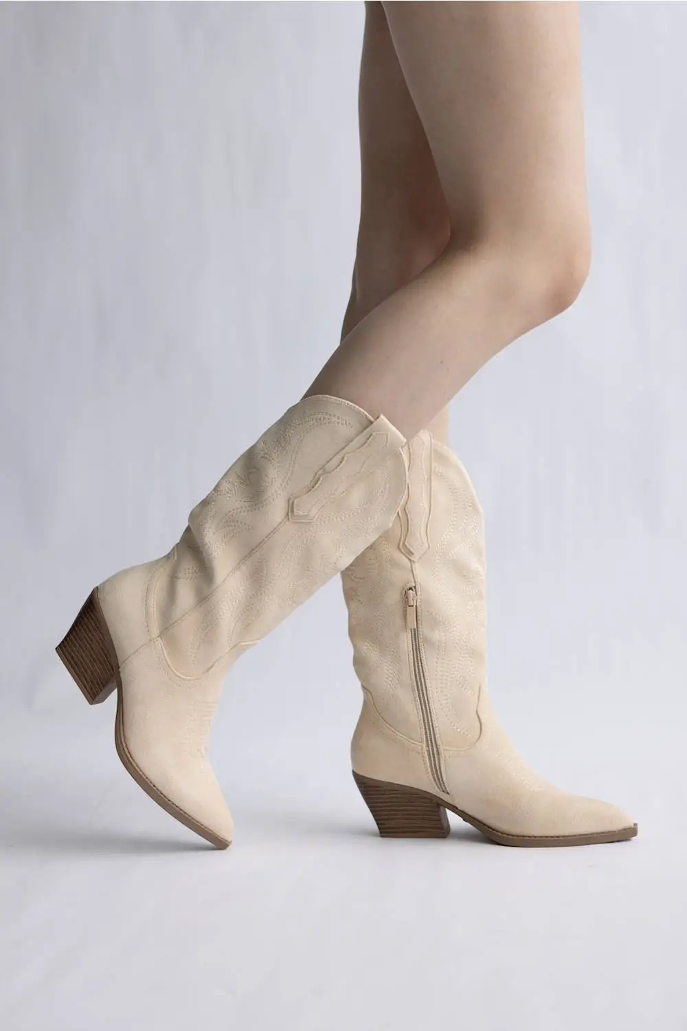 Suede Pointed Toe Mid Calf Western Boots