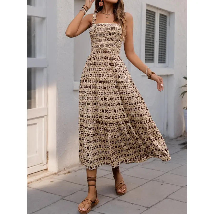 Tiered Wide Strap Midi Dress
