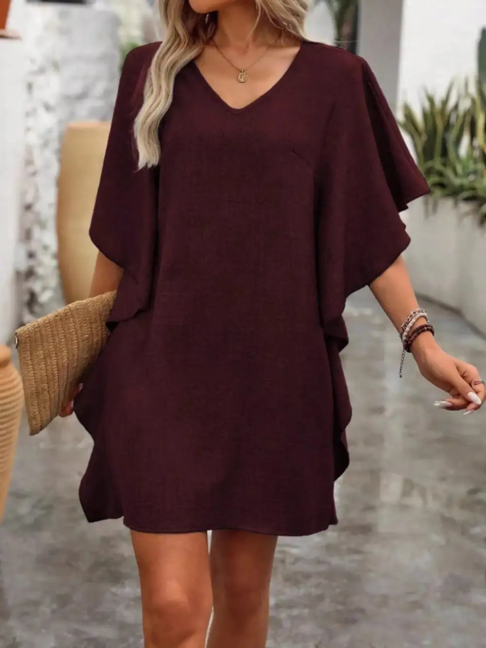 V Neck Mini Dress