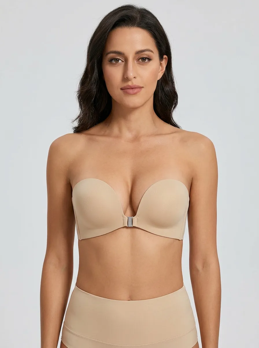 Women's Metal-Clasp Molded-Cup Front-Closure Strapless Bra