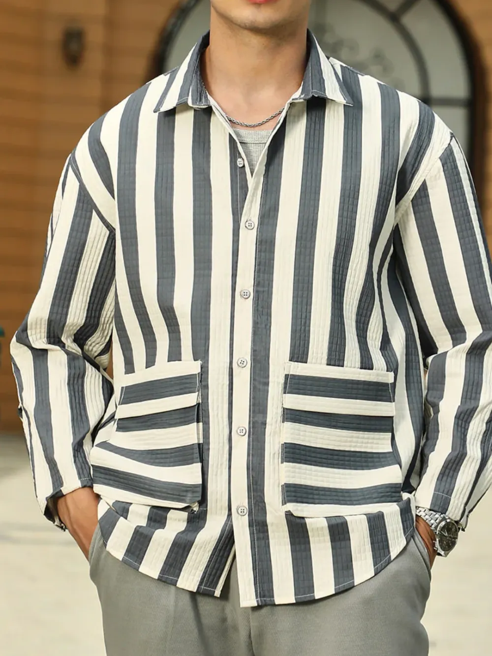 Striped Full Sleeve Oversized Shirt