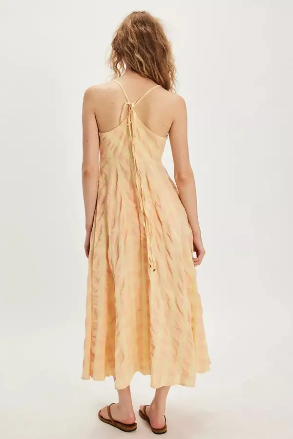 Yellow Button Front Tiered Midi Dress