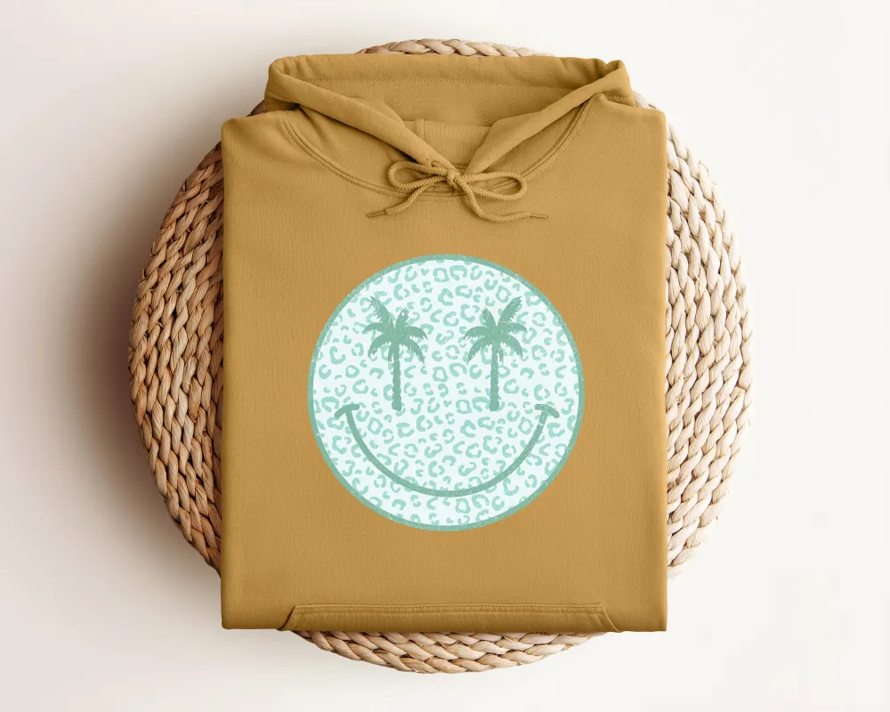 Palm Tree Smiley Graphic Pullover Hoodie