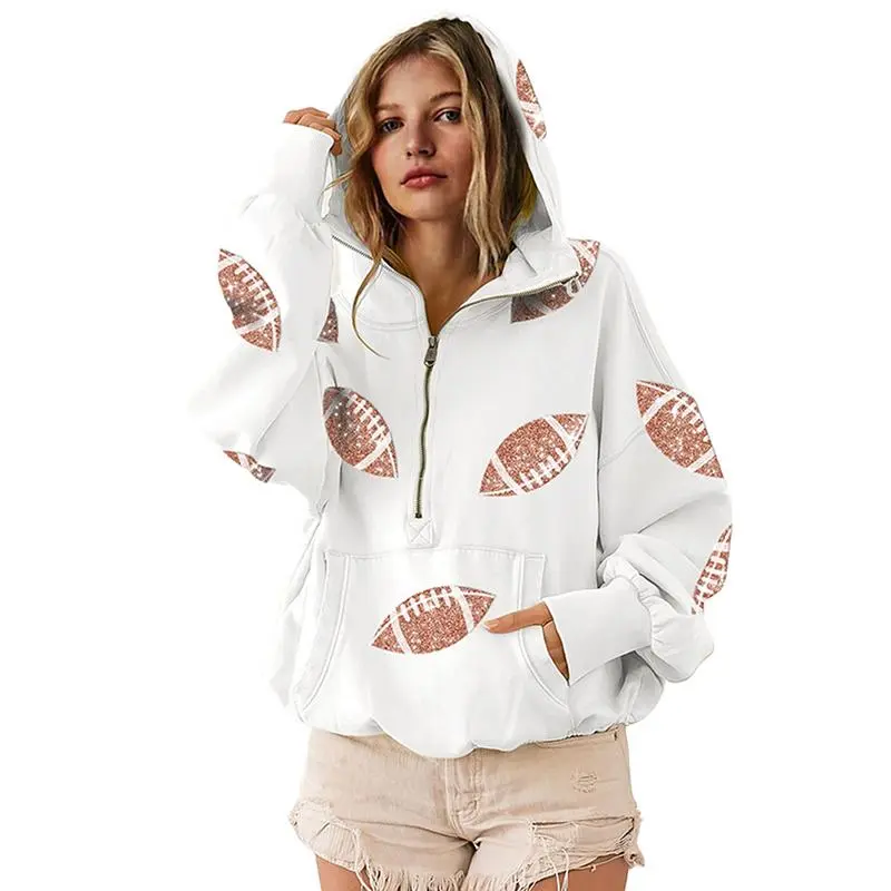 Women Oversized Game Day Hoodie – Sparkle, Comfort & Team Spirit!