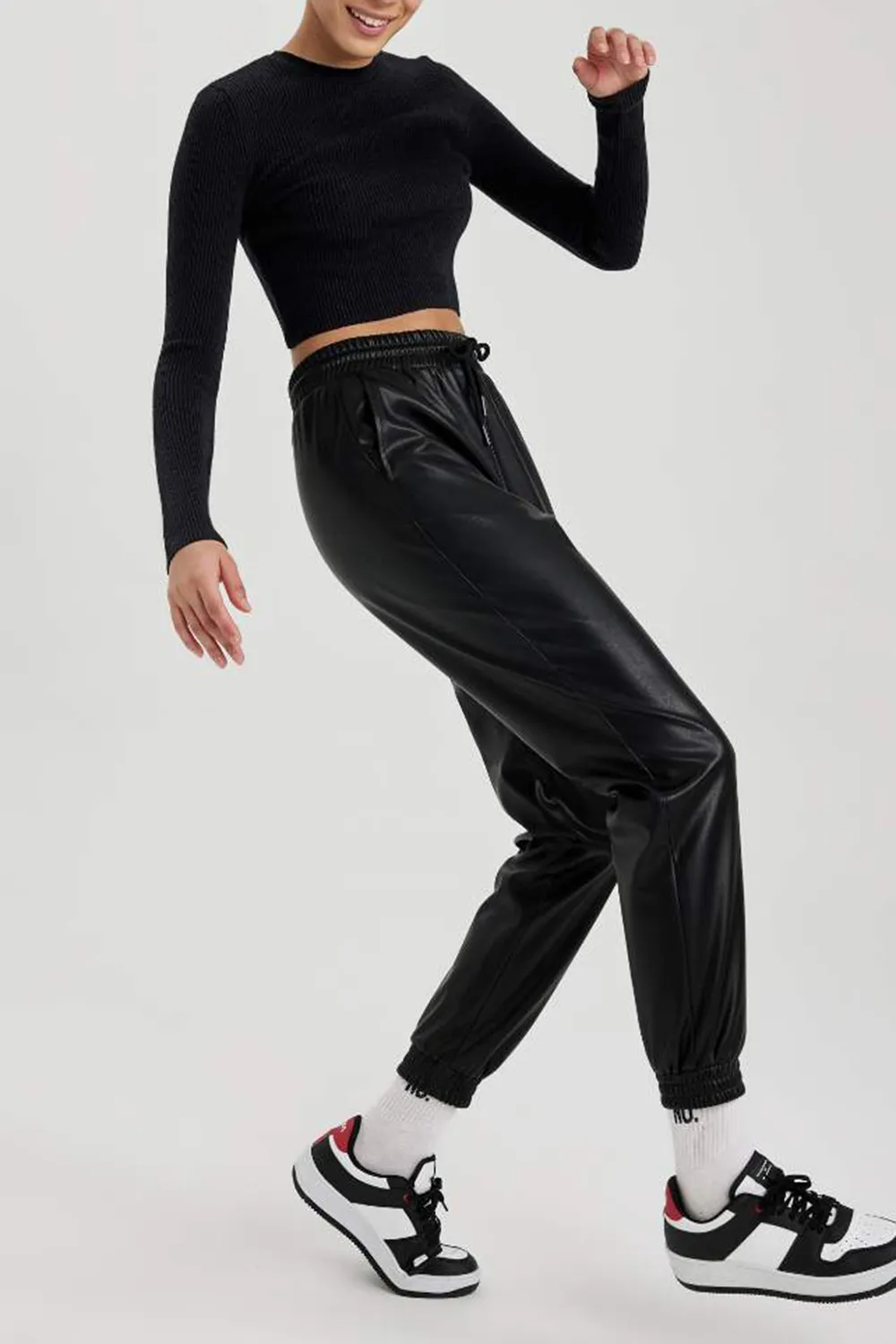 Jogger Faux Leather Trousers