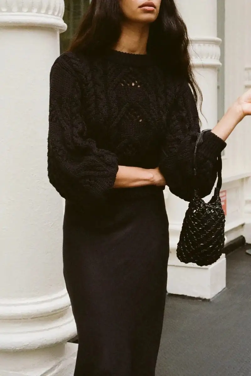 EYELET ROUND NECK KNIT JUMPER