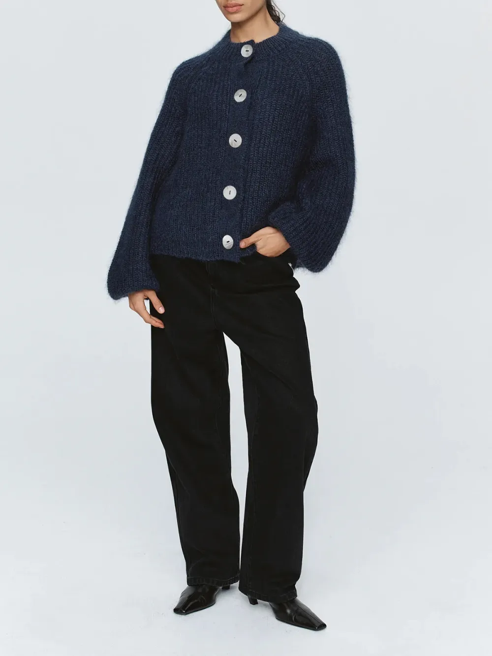 Casual Style Long Sleeve Cardigan Navy