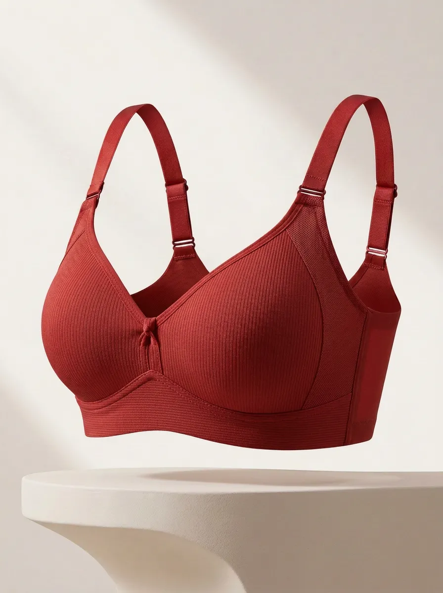 Women's Wireless Seamless Ribbed Adjustable-Strap Bra