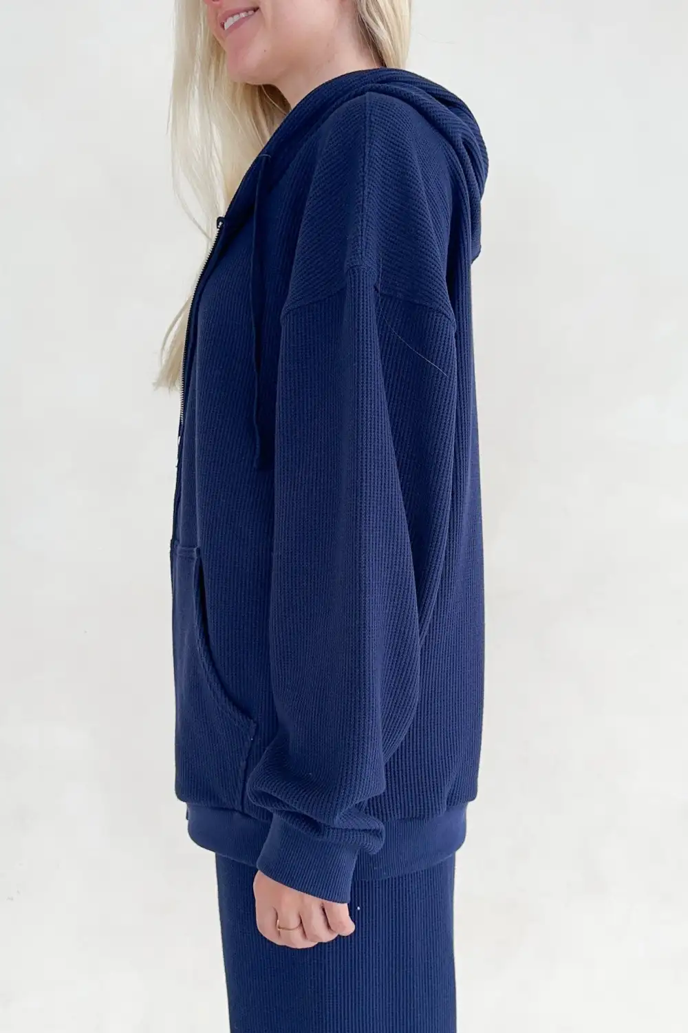 Boxy Fit Waffle Knit Hoodie
