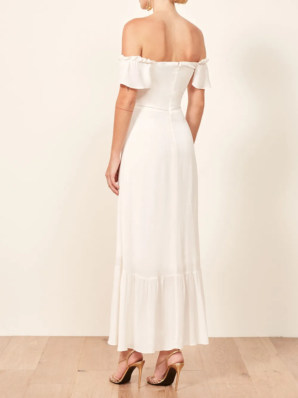 Off Shoulder Ruffled Hem Maxi Dress