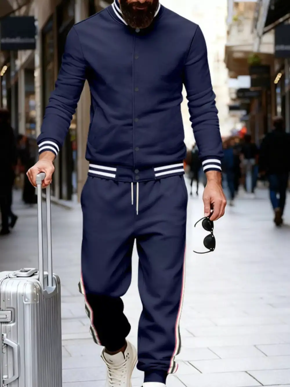 Men's Full Size Striped Snap Down Top and Pants Set