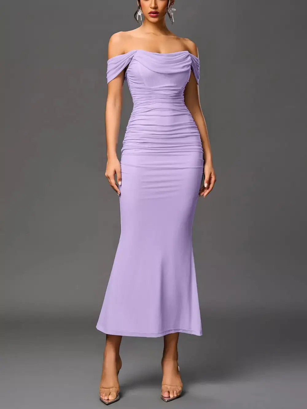 Structured Shape Ruched Maxi Dress