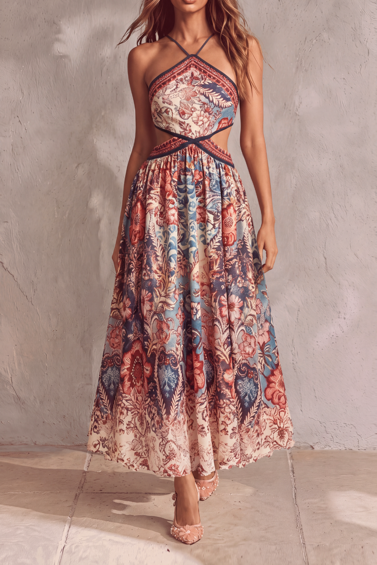 Cutout Floral Midi Dress