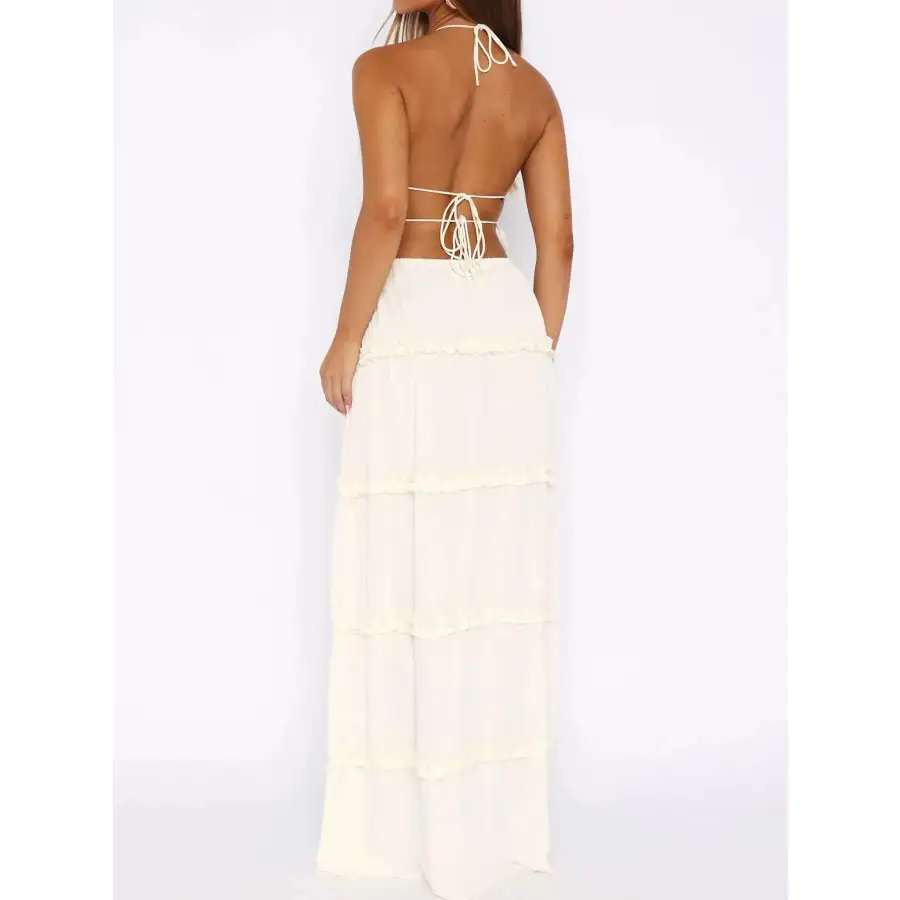 Halter Crop Backless Top and Maxi Skirt Set