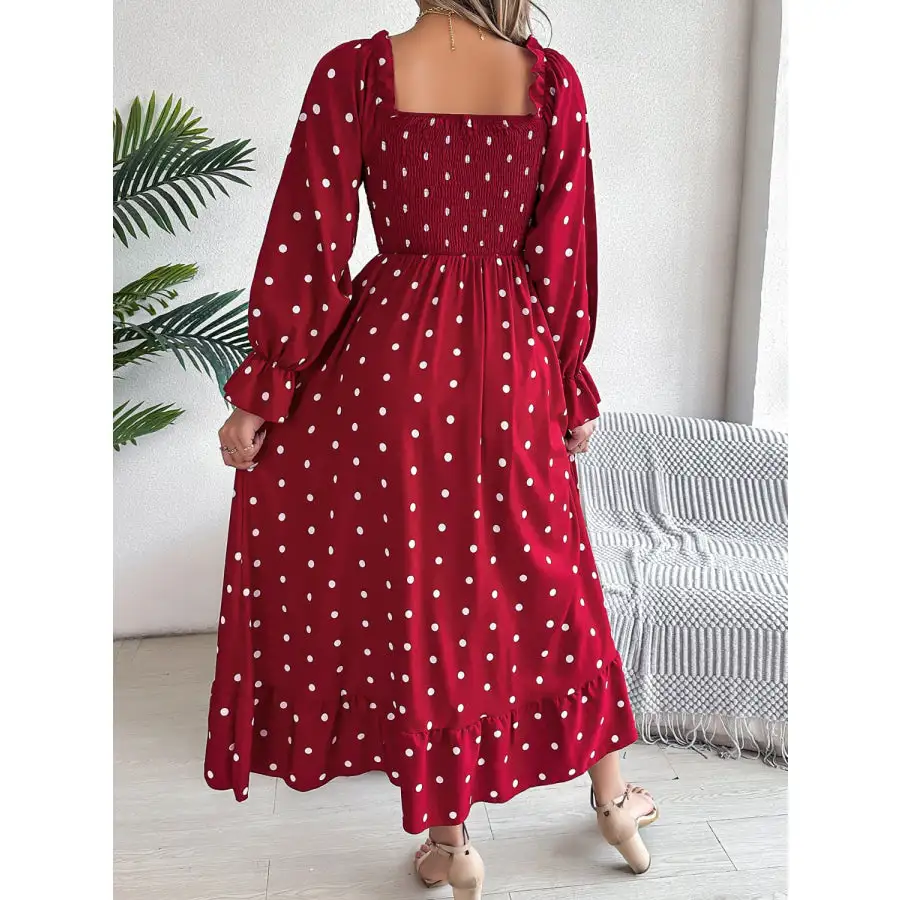 Polka Dot Flounce Sleeve Midi Dress