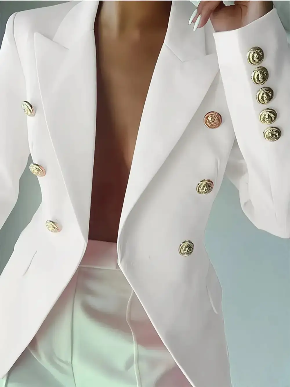 Double-Breasted Lapel-Collar Blazer