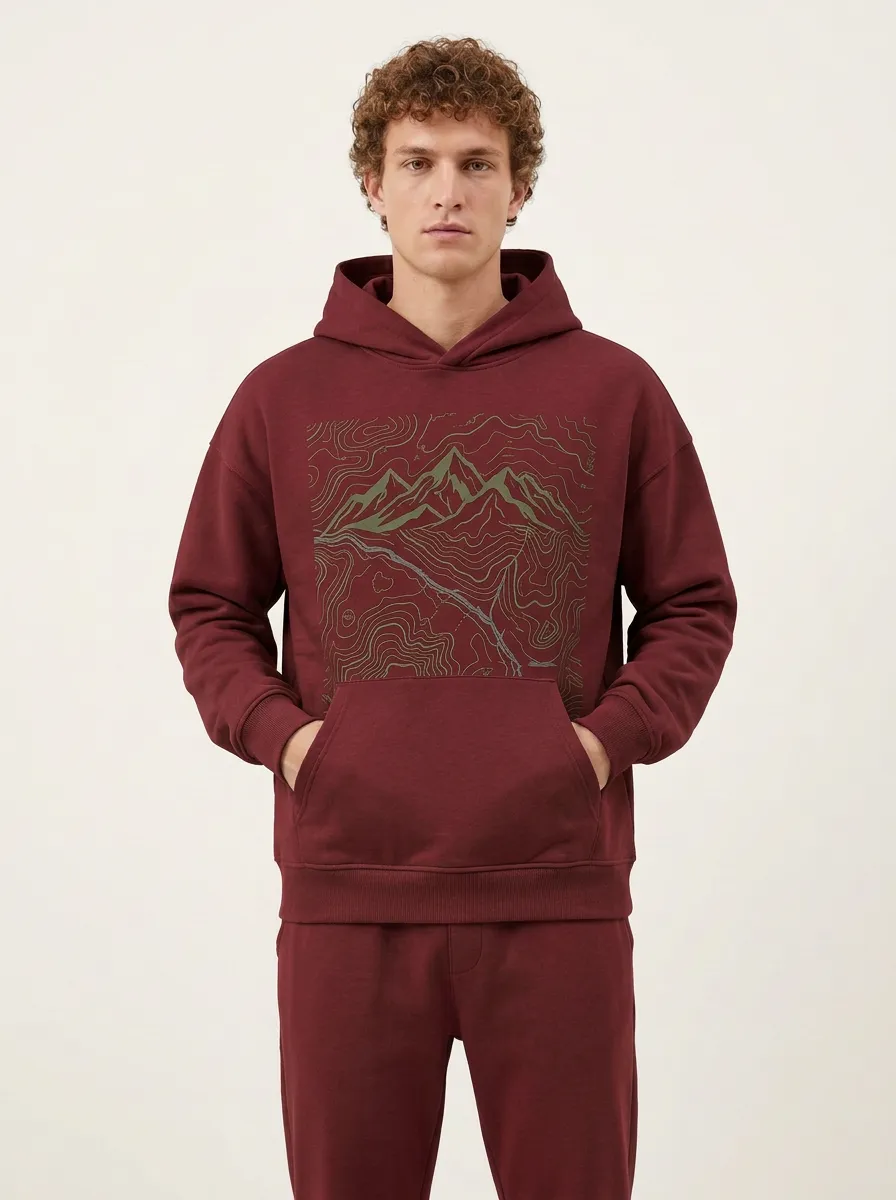 Men's Ridge Hiking Outdoor Explorer Mountain Topographic Graphic Hoodie