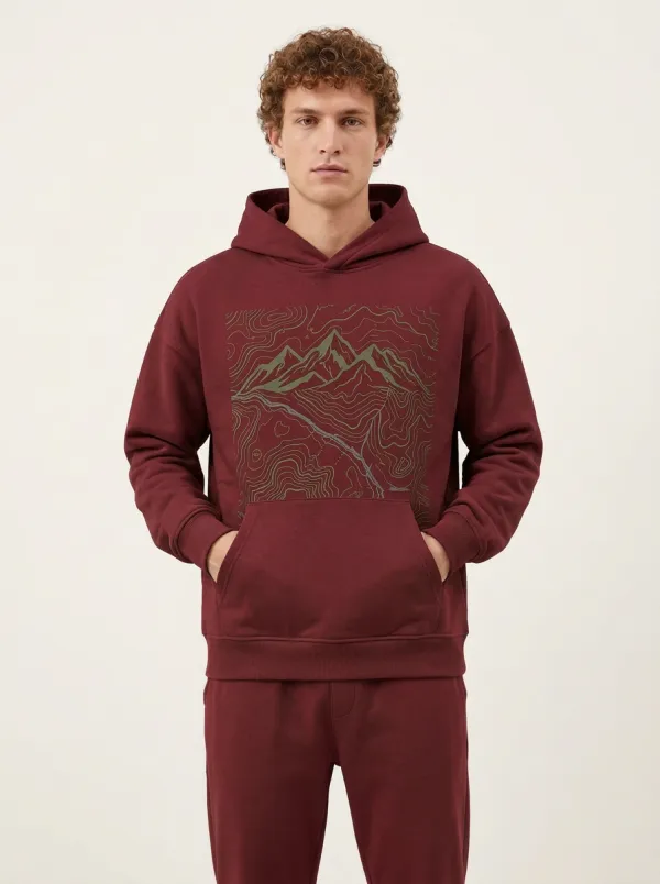 Men's Ridge Hiking Outdoor Explorer Mountain Topographic Graphic Hoodie