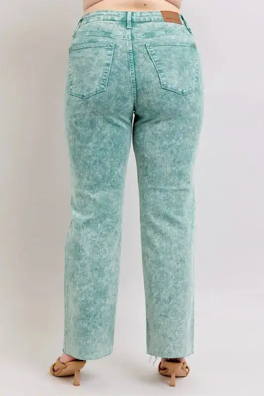 High-Waist Relaxed Raw-Hem Washed Straight Leg Jeans