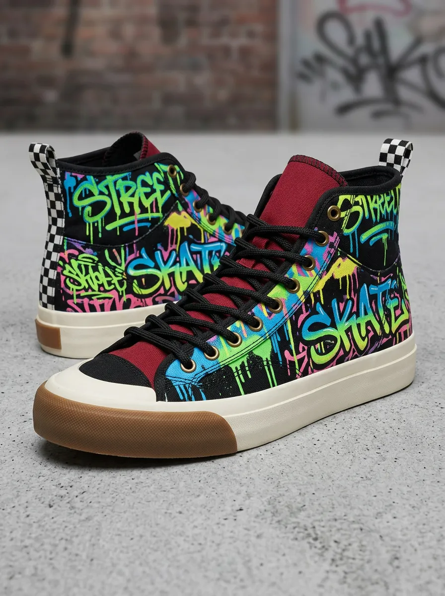 Men's Street Skater Graffiti Printed Canvas Shoes