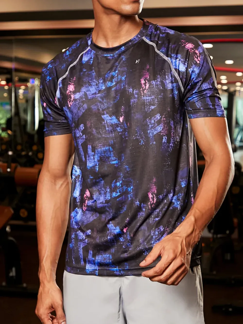 Dark Hued Abstract Print Activewear T-Shirt
