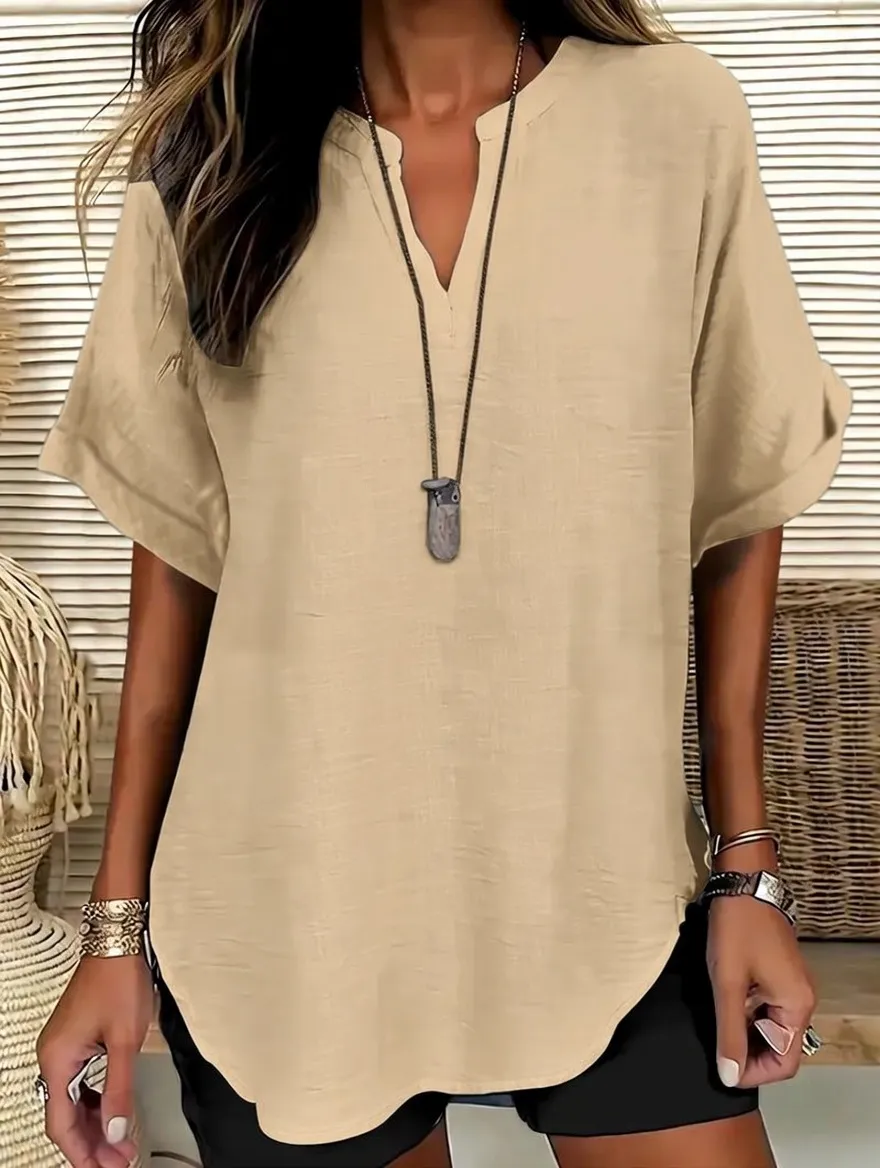 Women's Solid Color Short-Sleeve Shirt