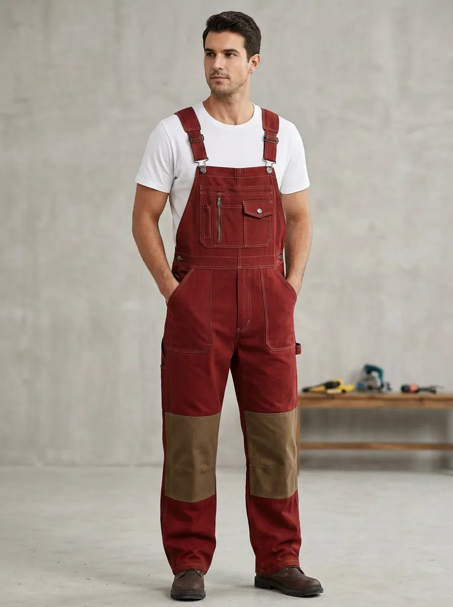 Men's Modern Reinforced Knee Multi-Pocket Bib Work Overalls